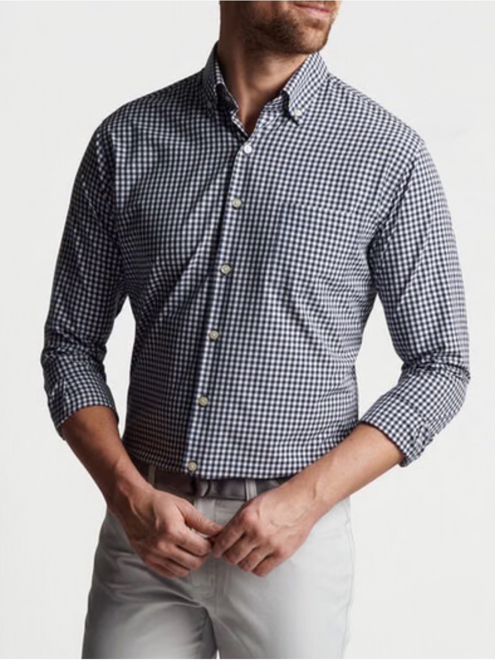 Peter Werth Men's Navy and White Gingham Button-Down Shirt